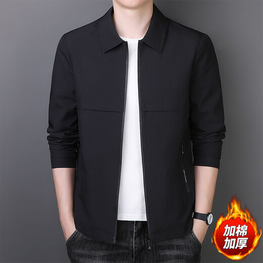 ROMON jacket men's winter business casual lapel cotton clothes cadre executive jacket men MK73 black cotton XL
