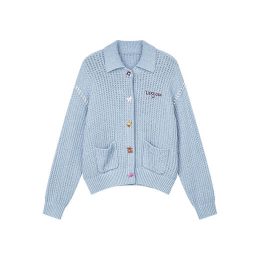 
UOOYAA/Wuya 2025 Autumn New Fun Button Retro Wool Cardigan Blue M