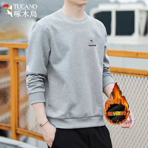 Woodpecker (TUCANO) sweatshirt men's autumn casual loose round neck versatile pure cotton long-sleeved T-shirt youth bottoming shirt men's white - no velvet XL (recommended 115-135Jin Jin equals 0.5 kg)