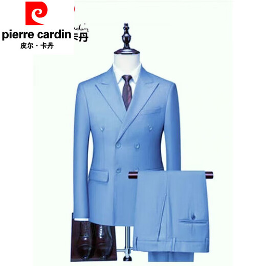 Pierre Cardin (pierre cardin) high quality large size suit men's business casual and stable double-breasted dinner dress suit and trousers two-piece set black two-piece suit suit trousers two-piece set M