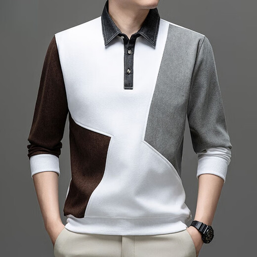 BG GLAMURB light luxury brand polo shirt men's sweatshirt autumn fashion long-sleeved T-shirt top loose casual lapel khaki spring and autumn style L 120-140Jin Jin equals 0.5 kg