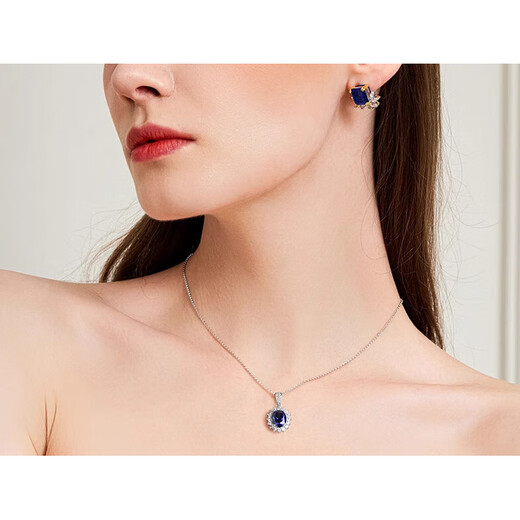DL 1998 Fat Dong Lai Quality Tanzanite Pendant Silver Blue Tanzanite Necklace Women's Classic Clavicle Cylinder Birthday Silver Necklace + Gift Box
