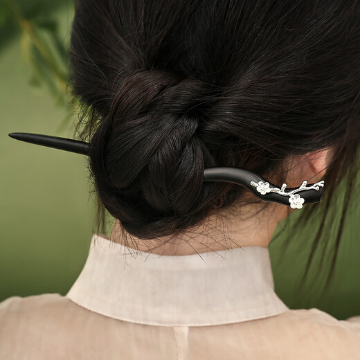 Zhuishi sterling silver 925 hairpin ancient style black sandalwood hairpin new Chinese style simple daily handmade silver hairpin for women