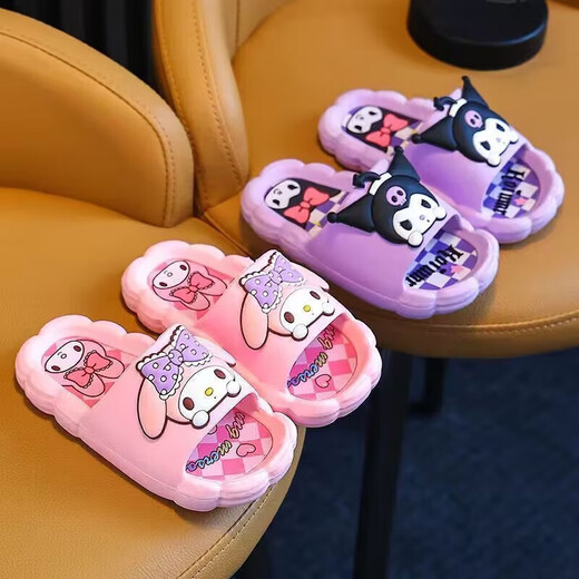 Yihaofeng children's slippers girls summer cartoon non-slip indoor bathing Kuromi Lord baby deodorant household slippers purple Kuromi upgraded version 28-29 size inner length 16.5cm 4-5 years old