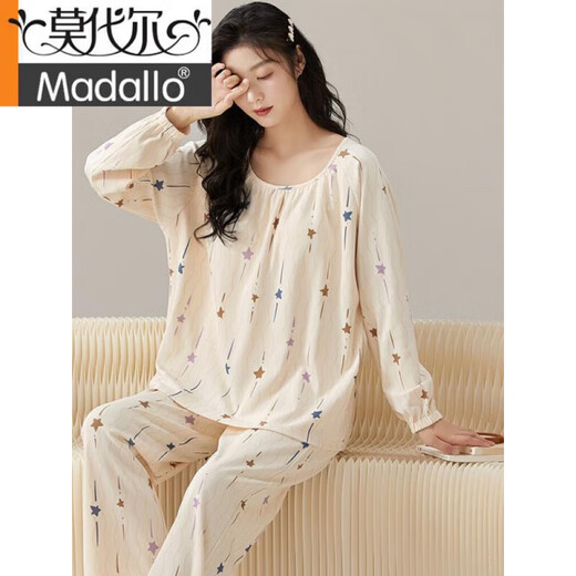 莫代尔春秋季长袖睡衣套装女棉自带胸垫一体夏冬天家居服可外穿大码卡通 HRY1049 M (建议75-95斤)