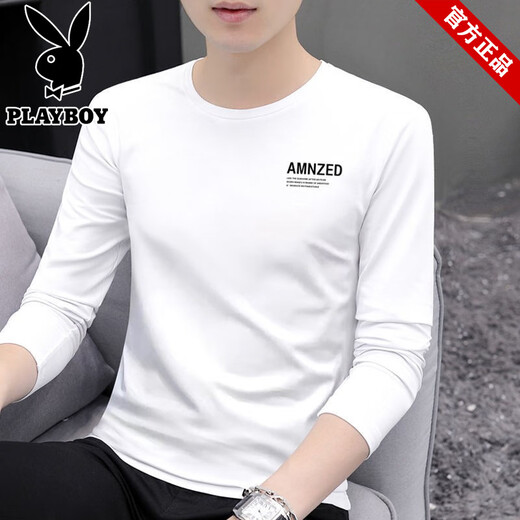 Playboy hochwertiger runder Nacken langärmelige T-Shirt für Männer 2025 Herbst und Winter Neues Basishemd lässig und vielseitige Männer innere Kleidung 9209 Carbon Asche M Empfohlen 70-90jin