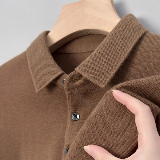Deer King Optim Autumn and Winter New 100 Pure Cashmere Sweater Men's Casual and Versatile Middle-aged Men's Slim Lapel Long Sleeve Bottoming Sweater Fan Brown Camel (Medium) Thick S 165 Code Recommended 100-120 Jin Jin is equal to 0.5 kg