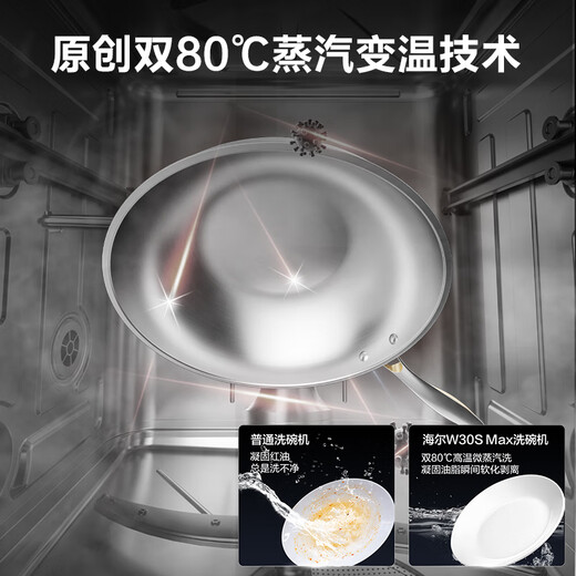 Haier (Haier) W30SMax 18 sets of large capacity, 20% national supplement, household fully automatic built-in dishwasher 80, high temperature + UV sterilization, one-button single disinfection, smart door opening, quick drying, six-star sterilization EYBW18586SHU1 Suikong black