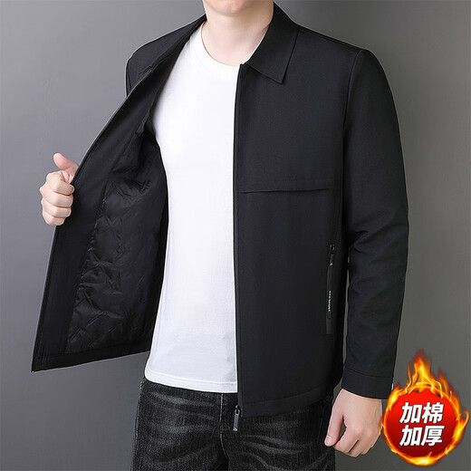 ROMON jacket men's winter business casual lapel cotton clothes cadre executive jacket men MK73 black cotton XL