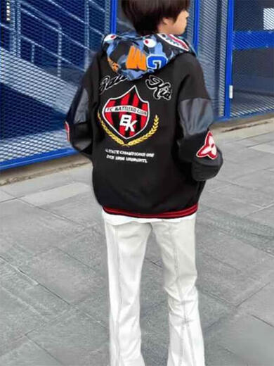 YIMENGTO Yimen camel baseball uniform spliced national fashion jacket men's spring and autumn American retro embroidered letter design trendy brand handsome jacket XL