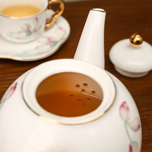 Pingxing Exquisite Afternoon Tea High-end Tea Set Bone China Tea Cup Water Set Teapot Water Cup 15 Lotus-Water Set (Including Wooden Frame Gift Box Assembled Greeting Card Design and Color