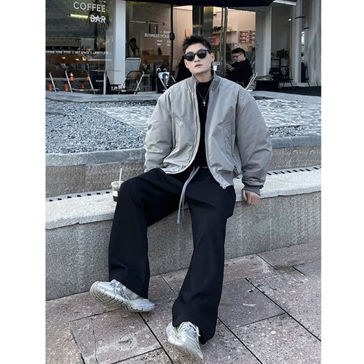 Bo Mingchen bomber jacket men's autumn and winter cotton new American high-end thickened workwear jacket top men black L (recommended 115-130Jin Jin equals 0.5 kg)