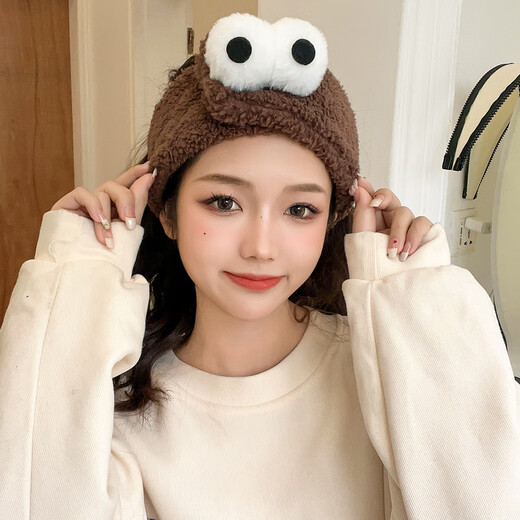 Jingyouyu headband for women to wash their face, apply makeup and apply facial mask, non-slip, non-marking, non-pressing bangs, daily hairband, Velcro, cute big eyes headband, pink, seamless and adjustable