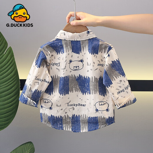 G.duck Little Yellow Duck Children's Cotton Shirt Children's Autumn Cotton Top Baby Long-Sleeved Shirt Boys Autumn Baby Ocean Blue L Whitewash Bear Spring and Autumn Style Cotton Shirt 80 cm Recommended height 65-75 cm