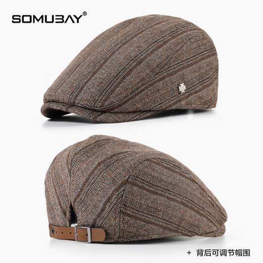 SOMUBAY (SOMUBAY) old man hat men's autumn and winter new plaid fashion beret middle-aged and elderly father and grandfather warm head protection forward hat coffee one size (54-59CM)