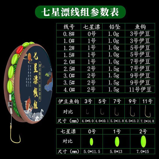 Yusenyi 2112 seven-star floating line group stream line single hook traditional fishing tied fishing main line fishing line fish hook free of adjustment 2.7 meters empty spool - non-line group 1 piece 3.5 through line with No. 9 gold Izu