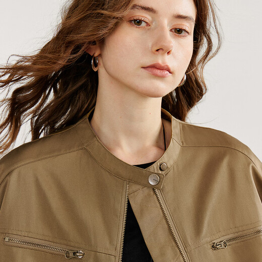 Chuyu jacket for women 2025 autumn new retro Bath style stand collar loose short high street style jacket cafe green L