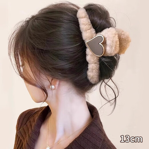 Plush grabber women's autumn and winter high-end 2025 new hairpin back of head hair shark clip large clip headwear light coffee min 13CM