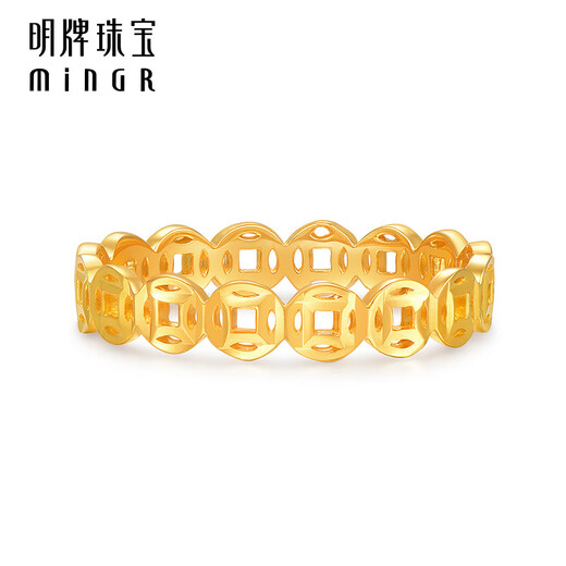 Ming brand jewelry gold coin ring pure gold 5G money slam ring AFM0401 labor cost 200 gold ring size 18 about 1.74 grams
