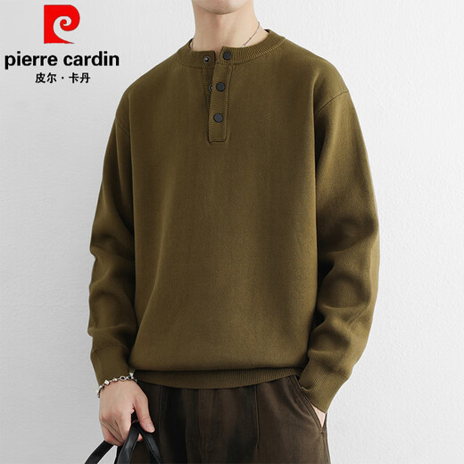 Pierre Cardin American Henry Neck Sweater Men's Autumn and Winter New Trendy Men's Button Sweater Thickened Warm Wool Sweater LR9695 Light Mustard Green M Recommended 120Jin Jin equals within 0.5kg