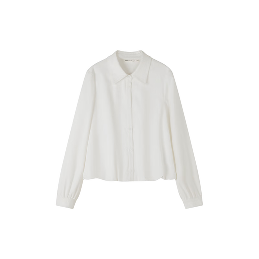 Mohan Yimei Lace Splicing Shirt 2025 Autumn New Simple Design Flower-like Elegant Lapel Shirt White M