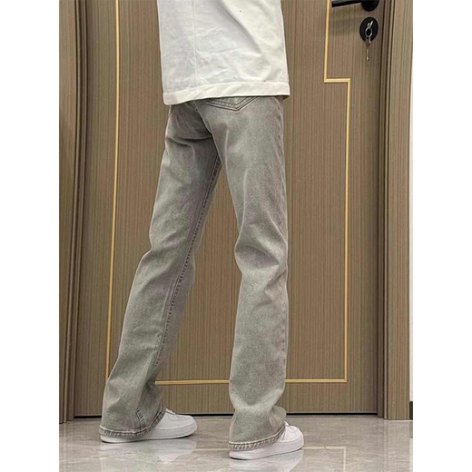Dingyuan jeans men's autumn and winter new American retro trend vibe narrow version slim straight casual slightly flared long pants for men smoke gray L recommended 105-120 Jin Jin equals 0.5 kg