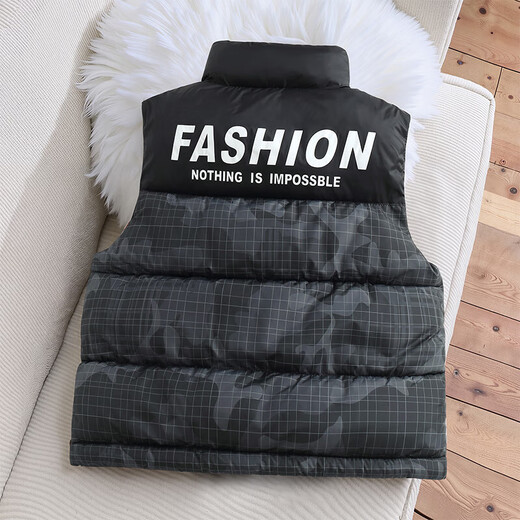 New Children's Down Cotton Vest Autumn and Winter Thickened Warm Outerwear Vest Stand Collar Medium and Large Children's Jacket for Boys and Girls Black 150 Recommended Height 140cm