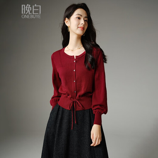 ONE BUYE Qiji Red New Year's Outfit Tops 2026 Spring This Year's Popular Design Lantern Sleeve Sweater Women's Red M