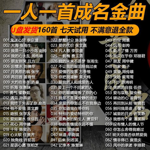 Classic old songs car USB disk music 8090 post-8090 nostalgic golden songs original lossless high-quality mp3 USB disk selected classic old songs 160 high-quality