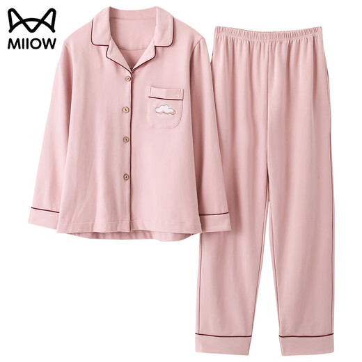 MiiOW new spring and autumn couple pajamas pure cotton men and women home casual long-sleeved cardigan can be worn outside home clothes suit male AM=female 34640-male 34643 XL male