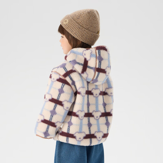 Papa crawling autumn and winter new polar fleece double-sided jacket hooded boys and girls versatile for going out brown 130