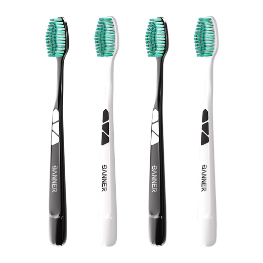 BANNER Medium Hard Bristle Toothbrush Men's Special Toothbrush Adult Toothbrush to Remove Tea Stains and Tobacco Stains Toothbrush Family Pack Cardboard - 4 Count