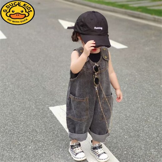 Детские комбинезоны G.duck, новинка 2024 года, весенне-осенние повседневные джинсы для девочек, детские свободные штаны, модные синие джинсовые комбинезоны в корейском стиле, 90 см