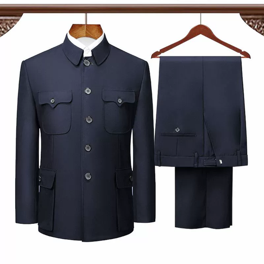Mao suit for men, middle-aged and elderly suit, Mao suit for the elderly, coat for the elderly, spring, autumn and winter clothing for grandpa and dad, navy blue, bright pocket, winter velvet XL (175) (130Jin Jin is equal to 0.5kg -140Jin Jin is equal to 0.5kg)