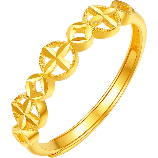 Saturday blessing yellow 18K gold ring women's four-leaf clover color gold ring birthday gift C0121038 Living mouth No. 13