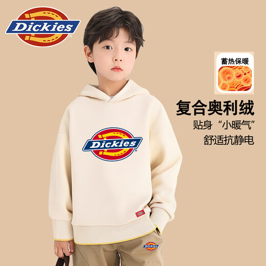 Dickies children's clothing children's velvet hooded sweatshirt 2025 new winter thickened thermal tops for small and medium-sized children, boys and girls winter clothing