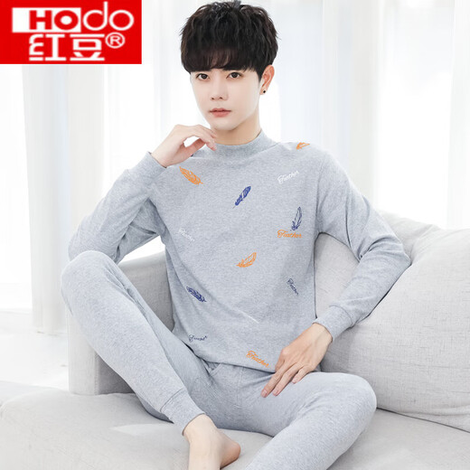 Hodo Youth Close-fitting Autumn Clothes and Autumn Pants Set Men's Underwear for Junior High and High School Students Slim-fitting Warm and Cold-proof Thin Bottoming Mid-Collar Suit XL Recommended 125-140 Jin Jin equals 0.5 kg