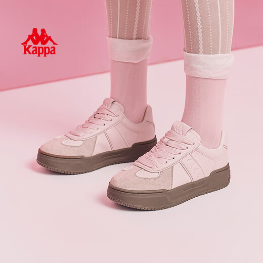 KAPPA women's shoes thick soles German training shoes for women 2025 autumn new pink versatile board shoes for women casual sneakers for women milk tea powder single layer 36 (225mm)