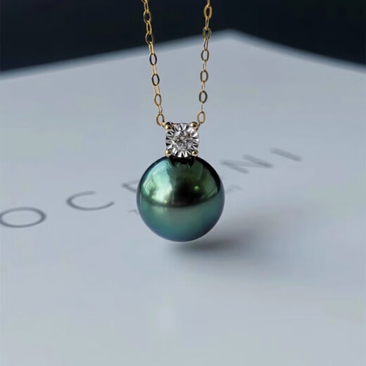 Fat Donglai's same style black pearl pendant 925 silver Tahitian peacock green female Venus black butterfly oyster pearl light luxury 12mm peacock green gold melon seed buckle