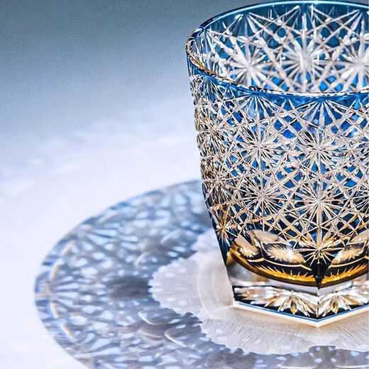 Sailoto Aurora sense hand-carved crystal glass blue daisy Kiriko whiskey cup Japanese style large blue daisy box simple environmental protection
