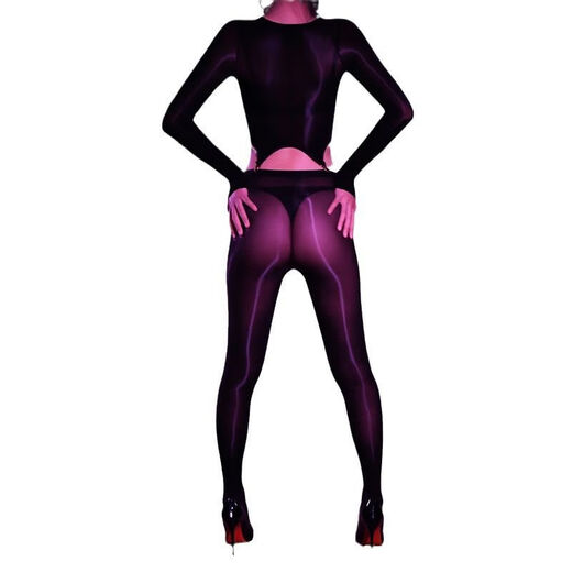 
Ailer/Olola's new style sexy horse oil one-piece stockings for women, glossy sexy suspender, one-piece body shaping tights, hollow crotch open stage, black, single size, nine-point sleeves-closed crotch [waist exposed suspender, glossy one-piece]