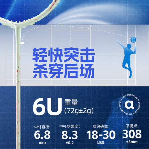 川崎（KAWASAKI）羽毛球拍全碳素碳纤维专业级超轻6U单拍子进攻型阿尔法疾氢主义α 浅云白灰-穿白线-26磅-6U 赠高级隔热拍套