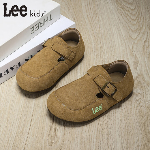 LEE KIDS Children's Shoes Autumn New Children's Wear-Resistant Casual Shoes for Boys and Adults One-Piece Birkenstock Shoes Soft-soled Leather Shoes for Girls Camel 26 Recommended Foot Length 160mm