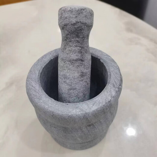 Yongxia stone garlic mortar original stone garlic masher grinding bowl stone mortar household garlic mortar new style bluestone straight style + stone hammer (with anti-splash cover)