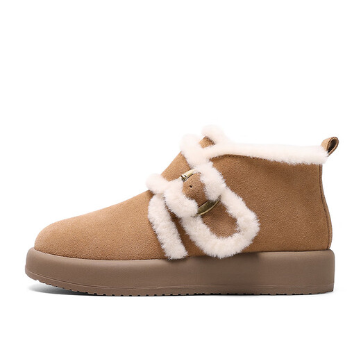 森达雪地靴女子年冬季新款商场同款保暖绒毛短靴XLG01DD4新年礼物 驼色 38