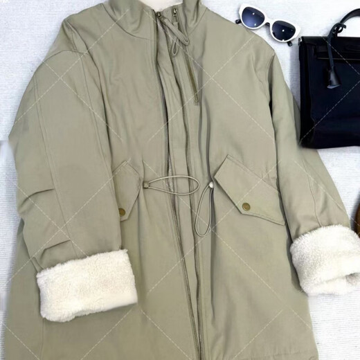 
ROAR UTHAUG2025 winter new Korean version of lamb fur loose medium length parka overcomes women's waist-hugging slimming plus velvet thickened coat card green warm plus velvet M Recommended 90-105Jin [Jin equals 0.5 kg]