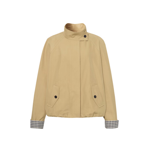 Eveli Jiang Xin endorses stand-up collar, pocketable hem, cuffs, contrasting cuff design, fashionable women's clothing 2025 autumn new style, beige color S 80-105Jin Jin equals 0.5 kg