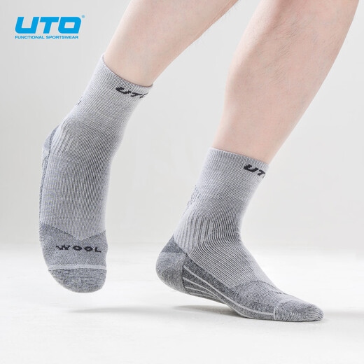 UTO Merino Wool Socks Men's Sports Socks Outdoor Mountaineering Running Sports Socks Classic Black M