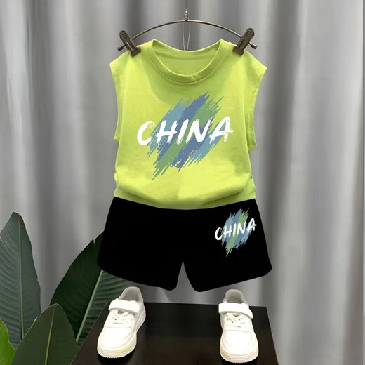 Escape Star Children's Shorts 9-14 Years Old Boy Sleeveless Vest Set Wearing Summer Thin Style Two-Piece Set in China White Vest T1049 + Black Shorts T1049 Small 90 cm Recommended height below 90CM