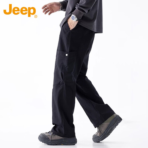 JEEP Casual Pants Men's Autumn and Winter Straight Leg Loose Cargo Pants Trendy High-end Handsome Men's Pants Black XL
